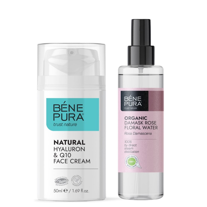Hyaluron & Q10 krema za obraz in Bio Rosa Damascena Rožna voda - GMC