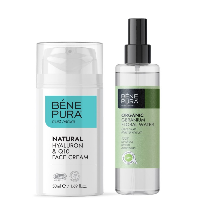 Hyaluron & Q10 krema za obraz in Bio Geranija Cvetna voda - GMC