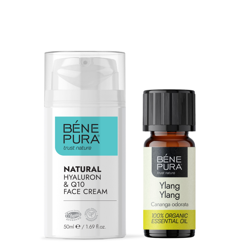 Hyaluron & Q10 krema za obraz in Bio Ylang ylang Eterično olje - Kreme proti gubam